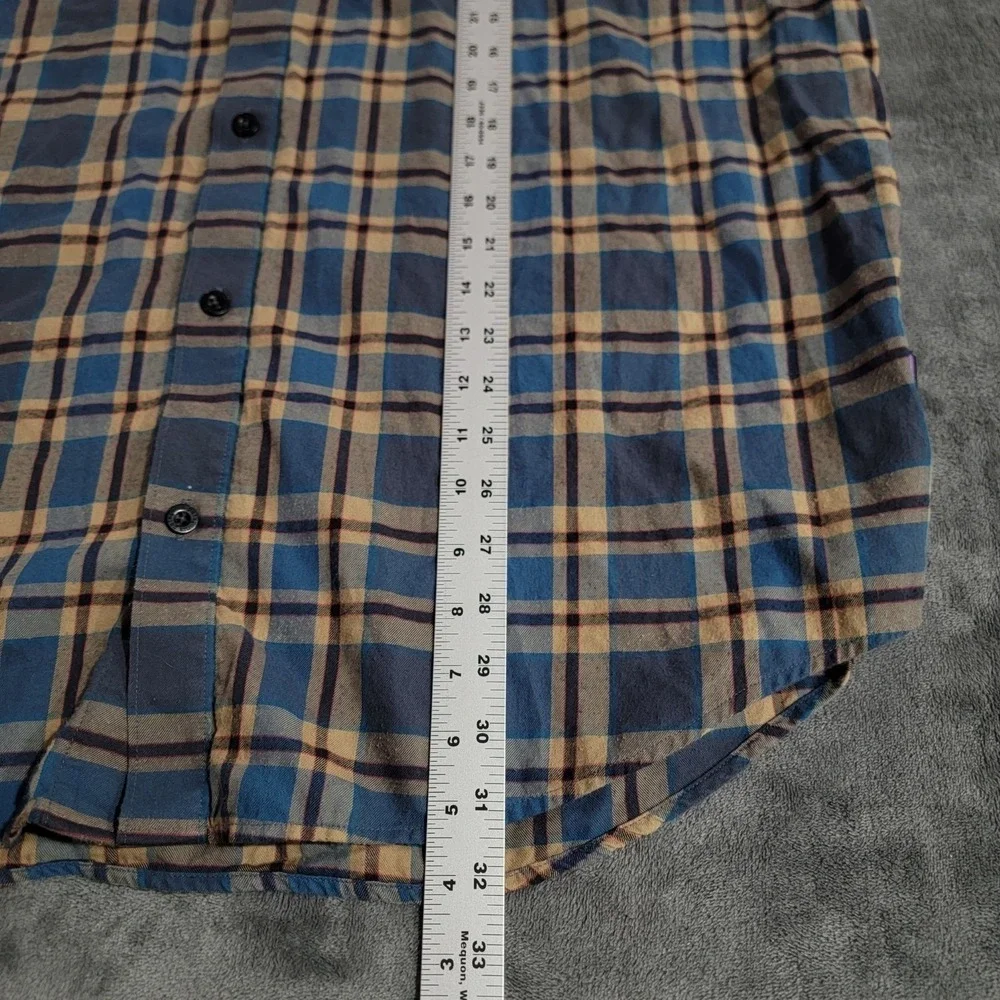 Patagonia Shirt Men XL Blue Plaid Pima Cotton Organic Long Sleeve Outdoor Hiking